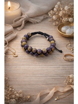 Enfera Doğal Taş Doğal Taş Ametrin Taşı Makrome Çift Sıra Bileklik
