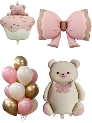 Baby Shower Retro Ayıcık Temalı Kız Bebek Kutlama Seti