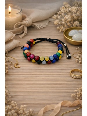 Enfera Doğal Taş Doğal Taş Çakra Taşı Makrome Çift Sıra Bileklik 8 mm