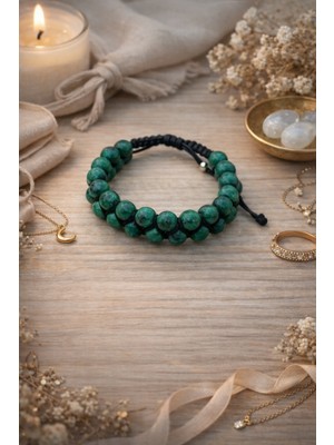 Enfera Doğal Taş Doğal Taş Zoisit Taşı Makrome Çift Sıra Bileklik 8 mm