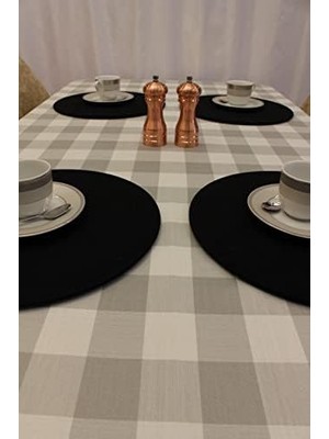 Beyaz Gri Renk Kare Desenli Full Akrilik Dokuma Masa Örtüsü 150X220 cm