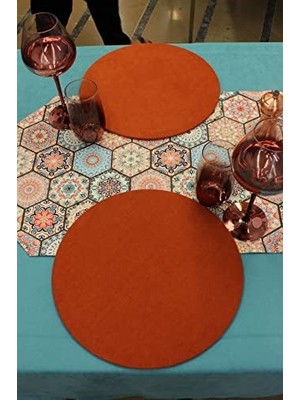 Alaca Renk Altıgen Desenli Dijital Baskılı Runner Amerikan Servis 40X150 cm