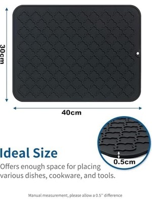 Bulaşık Yıkama Matı, 40X30 cm Silikon Mutfak Paspası, Kolay Temizlenen Bulaşık Kurutma Matı, Isıya Dayanıklı Sıcak Tencere Altlığı, Tezgah Veya Lavabo Için, Buzdolabı ve Çekmece Astarı (Siyah)