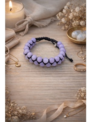 Enfera Doğal Taş Doğal Taş Kunzit Taşı Makrome Çift Sıra Bileklik 8 mm