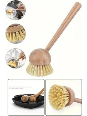 Sert Kıllı Bambu Saplı Ahşap Mutfak Temizlik Fırçası 21 cm