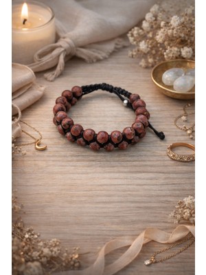 Enfera Doğal Taş Doğal Taş Rodokrozit Taşı Makrome Çift Sıra Bileklik 8 mm