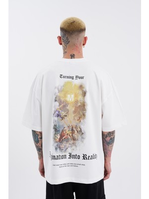 Machinist Erkek Turning Your Imagination Baskılı Oversize Tişört Ekru