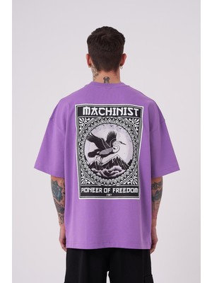 Machinist Erkek Crane Patch Baskılı Oversize Tişört Mor