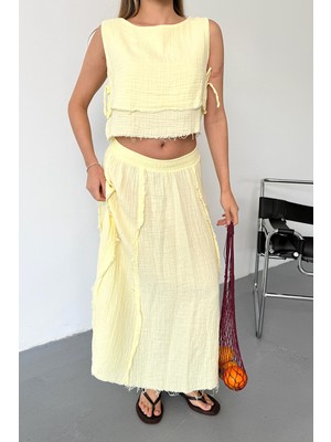 Jee Lee Kadın Etek Bluz %100 Pamuklu Ikili Takım Sarı - 26Y 6031