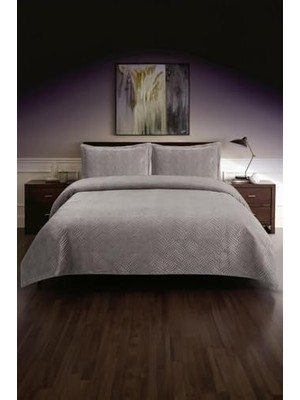 Favora Kadife Çift Kişilik Yatak Örtüsü Takımı (Gri)