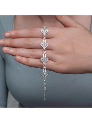 Costurera Gümüş Üç Yaprak Telkari Kadın Bileklik