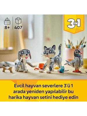 Creator 3’ü 1 Arada Oyunbaz Kedi 31163-8 Yaş ve Üzeri Çocuklar Için Köpek Veya Güvercin Figürüne Dönüşebilen Oyuncak Yapım Seti, Doğum Günü Hediyesi (407 Parça)