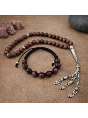 Enfera Doğal Taş Doğal Taş Rodokrozit Taşı Tesbih 33'lü ve Bileklik 8 mm Set