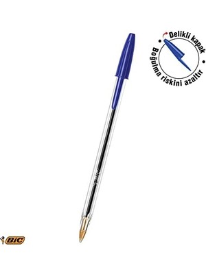 Medium Tükenmez Kalem Mavi 50'li Kutu, 1.0 mm Orta Kalınlıkta Uç, Şeffaf Gövde, Delikli Kapak