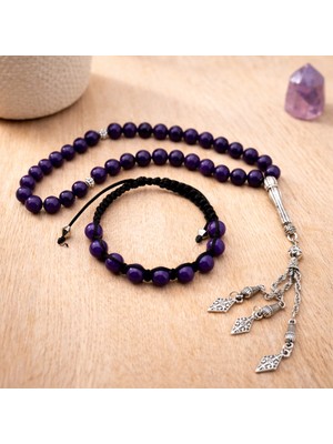 Enfera Doğal Taş Doğal Taş Ametist Taşı Tesbih ve Bileklil 33'lü Set