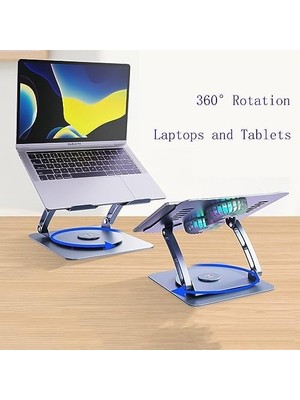 Metal Laptop Standı 360 Derece Dönebilir Rgb Çift Fanlı Premium Serisi Notebook Tutucu Alüminyum Yükseltici 11-17 Inç