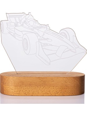 Formula 1 Yarış Arabası Tasarımlı Üç Boyutlu LED Lamba USB Bağlantılı Sarı Işık