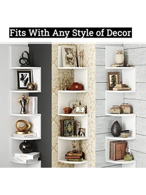 Köşe Rafı, 5 Katlı, Duvar Montajı Ceviz