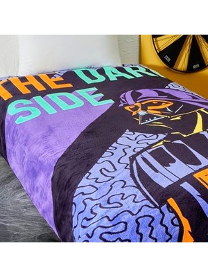 Cosmic Çizgi Film Karakteri Pamuk-Polyester Karışım Battaniye, Siyah, Mor, Turkuaz, Tek Kişilik