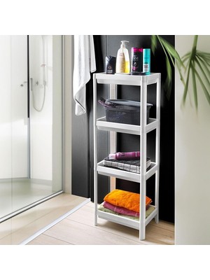 4 Katlı Köşe Rafı | Banyo, Mutfak ve Kiler Için Yer Tasarruflu Organizer | Çok Amaçlı Plastik Raf | 4 Farklı Renk Seçeneği (36X100X23 Cm) (Beyaz)