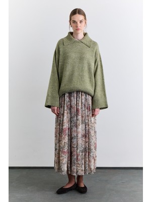 Manuka Geniş Yaka Oversıze Kazak Yeşil