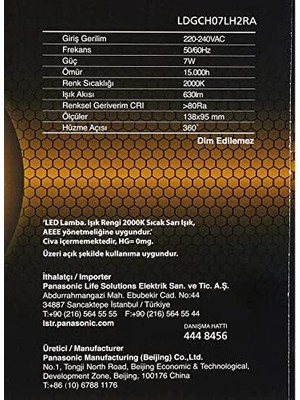 E27 Fil G95 Lamba, Sarı Işık 7W 630LM 2000K Gold