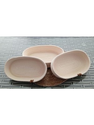 3 Adet Oval Hasır Sepet Ev Krem Jüt Kordon Halat Ip Örme Dekoratif Düzenleyici Organizer