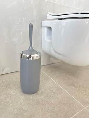 M-E07-07-P Lima Tuvalet Fırçası, Krom Dekorlu, Gri