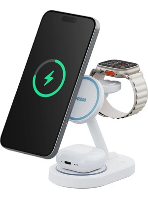 Energea x Bazic Gomag Station 2 3in1 15W Telefon Saat Masaüstü Hızlı Şarj Standı - Beyaz