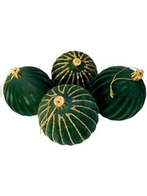 Yılbaşı Topu 8 cm Kadife 4'lü Yeşil Süs