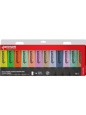 Fosforlu Kalem 12'li Asetat Karışık Renk 3 Neon ve 3 Pastel ve 3 ve 3 Simli