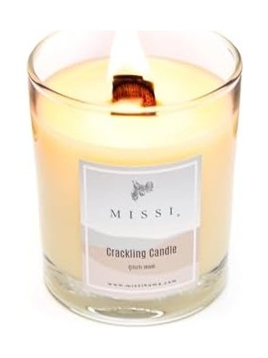 Ahşap Fitilli Oud Vanilya Kokulu Ekru Çıtırtılı Vegan Mum (Crackling)