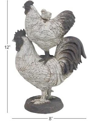 Deco 79 Çiftlik Evi Polystone Horoz Heykel, 8" x 5" x 12", Beyaz