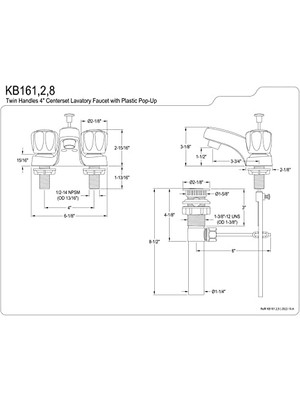 KB161 Amerikan Ikiz Akrilik Saplı 4 Inç Musluk, Parlak Krom