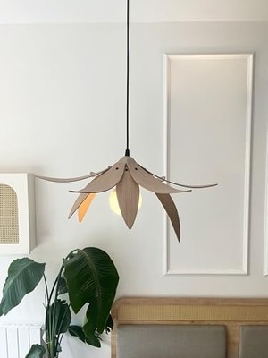 Avize – Ahşap Modern ve Minimal Tasarım Avize, Iskandinav Salon ve Oturma Odası Aydınlatması (Açık Meşe)