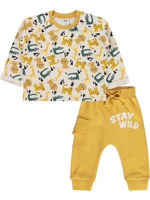 Civil Baby Hayvanlar Empirme Cepli 6-18 Ay Takım - Hardal 9-12 Ay