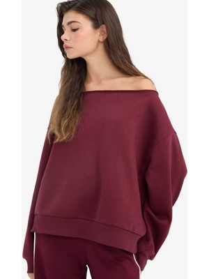 DeFacto Oversize Geniş Kalıp Açık Omuz Kalın Sweatshirt G7204AX25CW