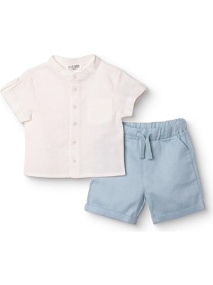 Hellobaby Hellobaby Erkek Bebek Gömlek-Şort Düğmeli Smart Line Hakim Yaka Diz Üstü Kısa Kol