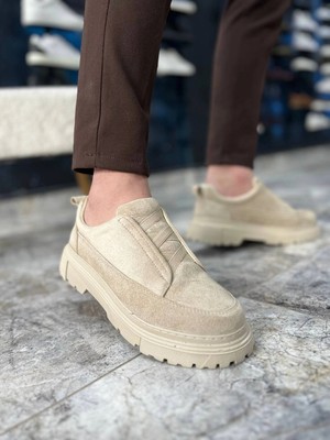 Kazax KB-703 Kuback Bej Süet Lastikli Günlük Erkek Ayakkabı