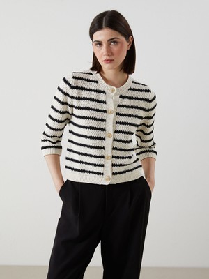 Lc Waikiki Yeni Sezon Bisiklet Yaka Çizgili Kadın Triko Hırka