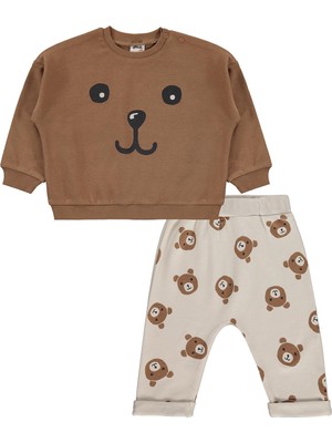 Civil Baby Ayıcık Empirme Baskılı 6-18 Ay Takım - Bej 12-18 Ay