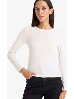 DeFacto Slim Fit Basic Düz Fitilli Kaşkorse Uzun Kollu Tişört E5767AX26SP