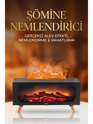 Kensa Alev Efektli Şömine Aromaterapi Difüzörü | 4’ü 1 Arada Nemlendirici | 150 ml Serin Buhar | LED Işık