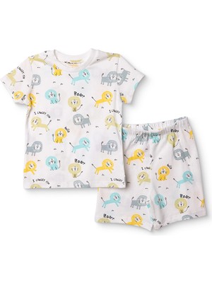Hellobaby Hellobaby, Erkek, Kısa Kol Pijama Takımı, Hayvan Baskılı, Çıtçıtlı, Bisiklet Yaka, Kısa, Kısa Kol