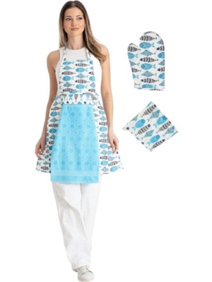 Enoteks Havlulu Mutfak Önlüğü Seti Fırın Eldiveni ve Tutacak