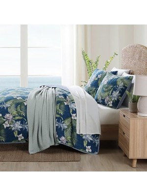 Bahama - Kral Yorgan Seti, Ters Çevrilebilir Pamuklu Yatak Örtüleri, Her Mevsim Için Nefes Alabilir Ev Dekoru (Güney Esintisi Koyu Mavi,)
