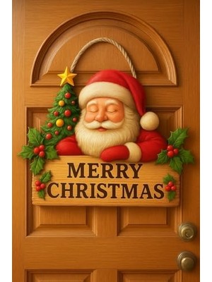Babalı Ahşap Kapı Yılbaşı Kapı Yılbaşı Süsü, Kapı Süsü (30-20 Cm)