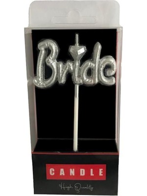 Bride Yazılı Folyo Balon Şekilli Gümüş Mum MUM1002-9