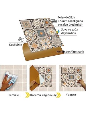 Kendinden Yapışkanlı Çıkartması, Zemin Duvar Kaplama, Yapışkanlı Kaplama Pvc Apricot Desenli 30X30 cm (11 Adet / 1 M²)