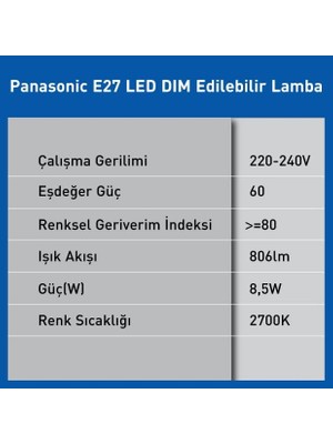 E27 LED Dim Lamba 8.5W 806LM 2700K